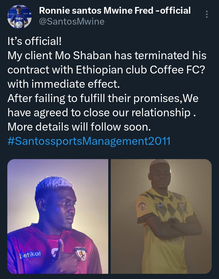 Mohammed Shaban Terminates His Contract With The Ethiopian Based Club 